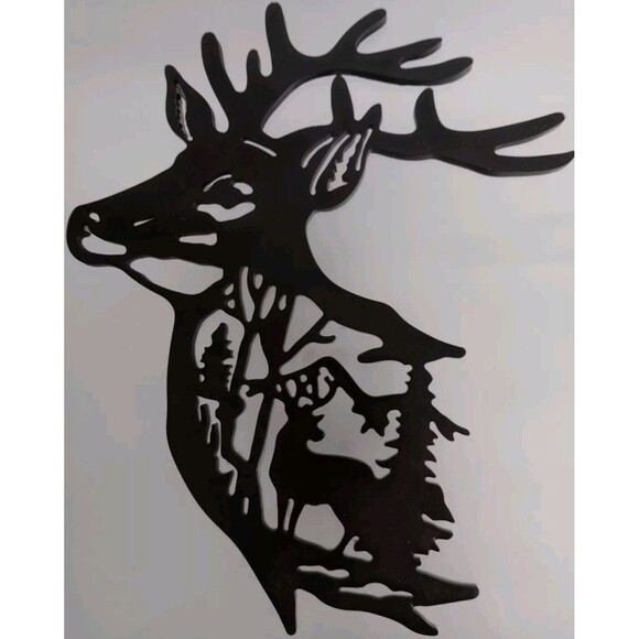 Deer Silhouette Black Resin With Deer & Pine Trees Inside Homemade Home Decor - Picture 1 of 4